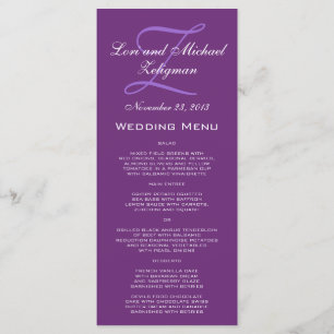 Cartes de menu Mariage de monogramme pourpre damas
