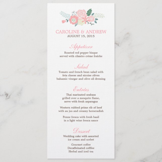 Cartes de menu Mariage florales modernes (Devant)