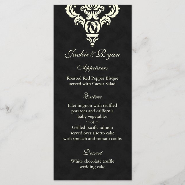 Cartes de menu mariage Formel Black Cream Suede (Devant)