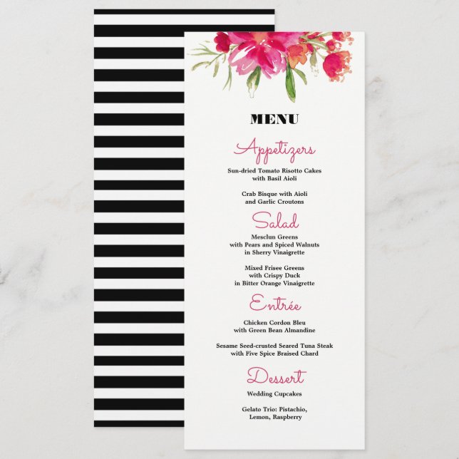 Cartes de menu Mariage Fuchsia Floral (Devant / Derrière)