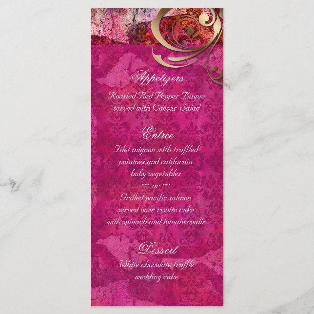Cartes de menu Mariage indien Pink Gold Damask (Devant)