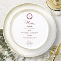 Cartes de menu Mariage Monogramme de couronne Bour