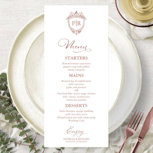 Cartes de menu Mariage Monogramme Rose Gold Script (Créateur téléchargé)