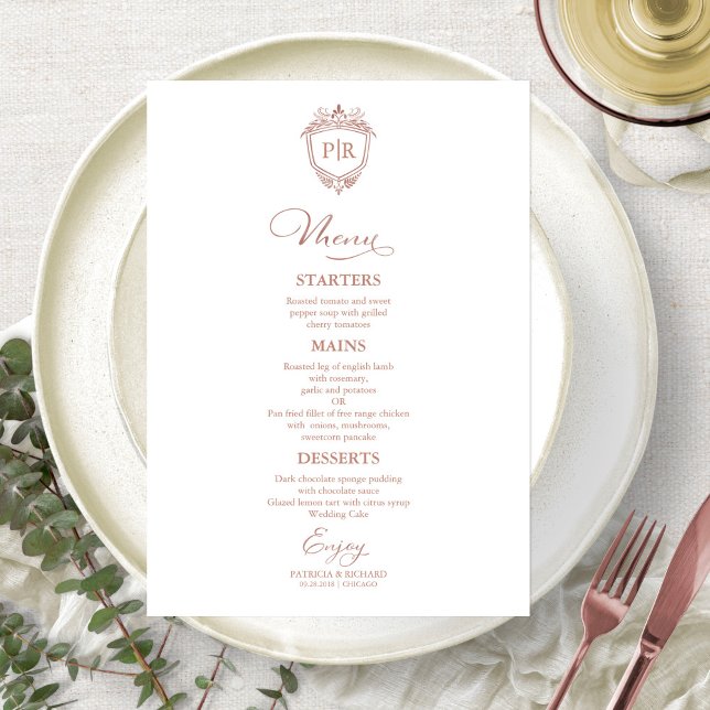 Cartes de menu Mariage Monogramme Rose Gold Script (Créateur téléchargé)