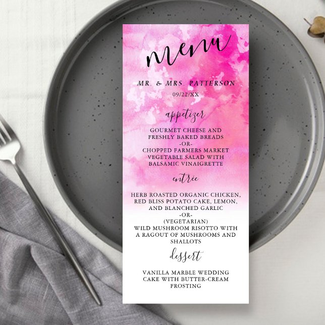 Cartes de menu Mariage Ombre Aquarelle - Rose (Créateur téléchargé)