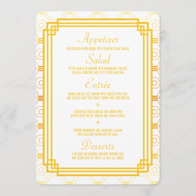 Cartes de menu Mariage or Art Déco (Devant)