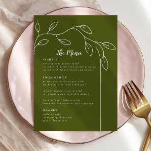 Cartes de menu Mariage Vert Sage
