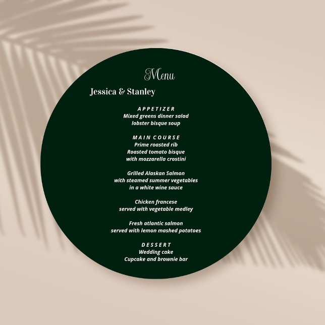 Cartes de menu Mariage verte simples et élégantes (Créateur téléchargé)