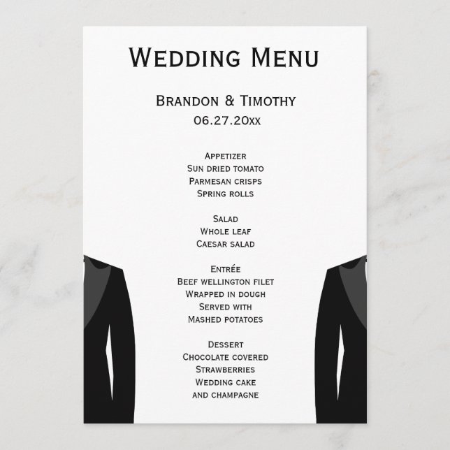Cartes De Menu Mariages Gay Noir Et Blanc (Devant)