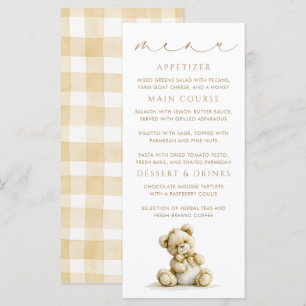 Cartes de menu Ourson Marron à carreaux