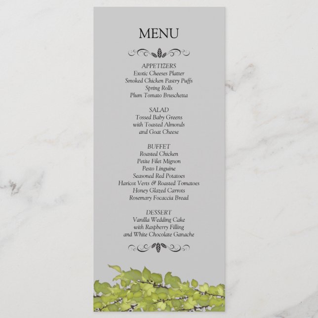Cartes de menu pour réception de mariage (Devant)