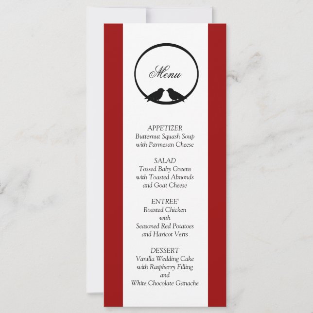 Cartes de menu pour réception de mariage Lovebirds (Devant)