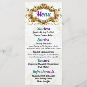 Cartes de menu Purple & Turquoise Élégant