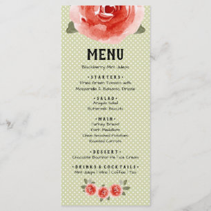 Cartes de menu Roses rouges sur chaux et points bl