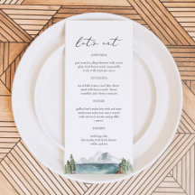 Cartes de menu Rustic Mountain Lake Pine Tree