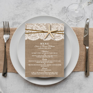 Cartes de menu Rustic Starfish Collection Mariage