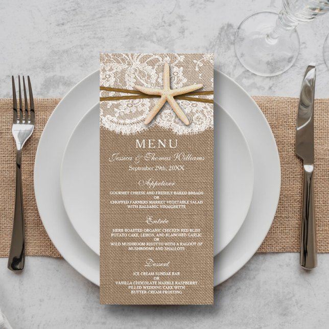 Cartes de menu Rustic Starfish Collection Mariage (Créateur téléchargé)