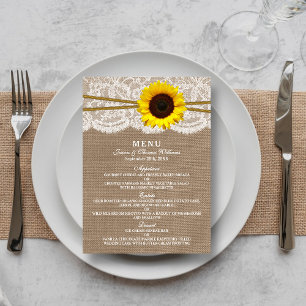 Cartes de menu Rustic Sunflower Collection Mariage