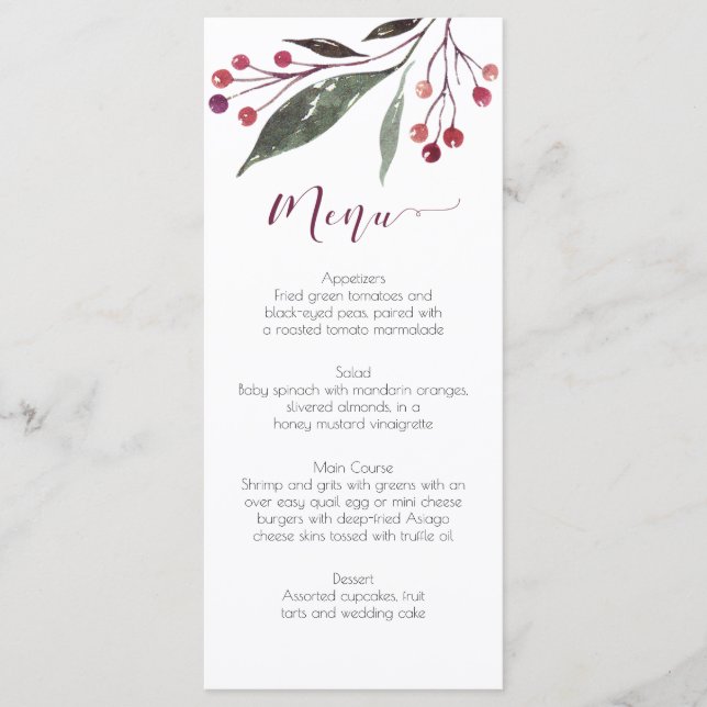 Cartes de menu Rustique Aquarelle Bourgogne (Devant)