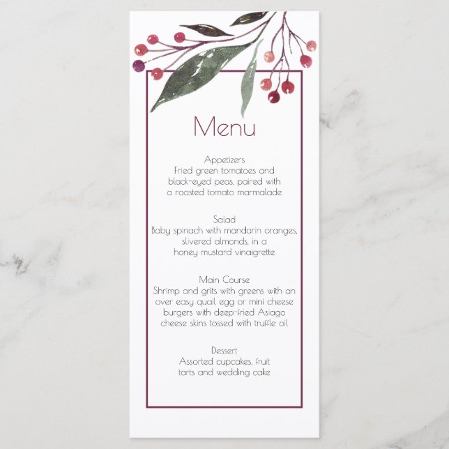 Cartes de menu Rustique Aquarelle Bourgogne (Devant)
