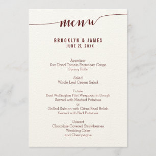 Cartes De Menu Simple Mariage Bourgogne Sur Papier