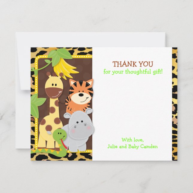 Cartes de Merci de baby shower d'amis de jungle de (Devant)