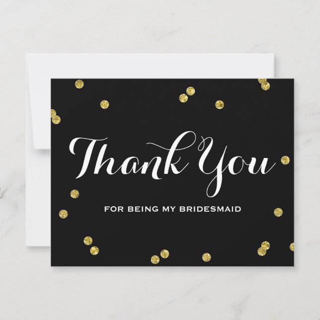 Cartes de Merci de demoiselle d'honneur du noir | (Devant)