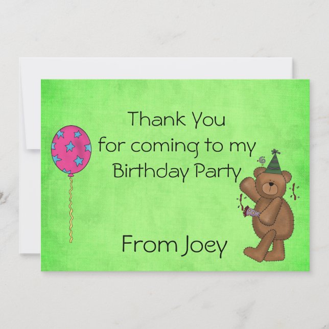 Cartes de Merci de partie d'anniversaire de enfant (Devant)
