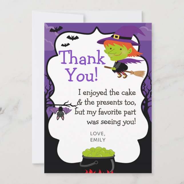 Cartes de Merci de sorcière de Halloween (Devant)