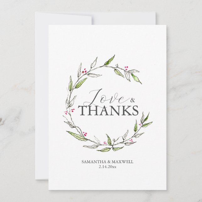 Cartes de Merci mariage Botanique Line Art (Devant)