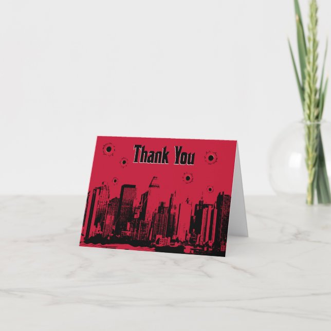Cartes de Merci Mobster, Skyline, Rouge et Noir (Devant)