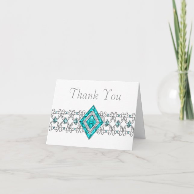 Cartes de Merci Turquoise Blue Silver (Devant)