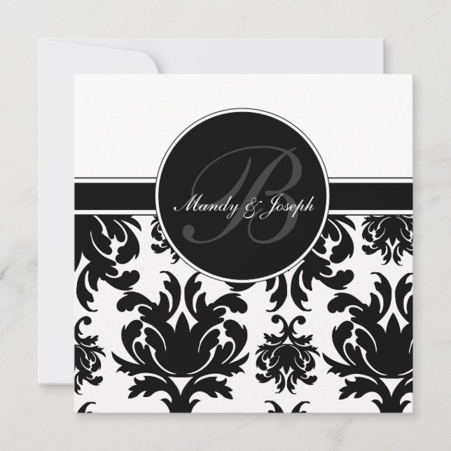 Cartes de monogramme de mariage en Damas (Devant)