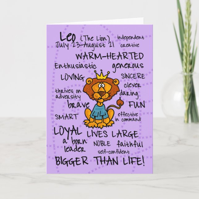 cartes de mot de zodiaque - Lion (Devant)