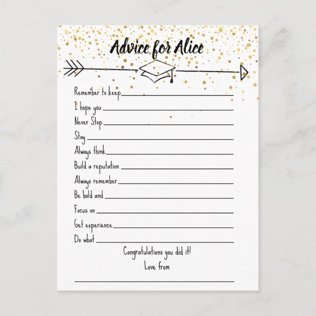 Cartes de mots de sagesse pour diplômé (Devant)