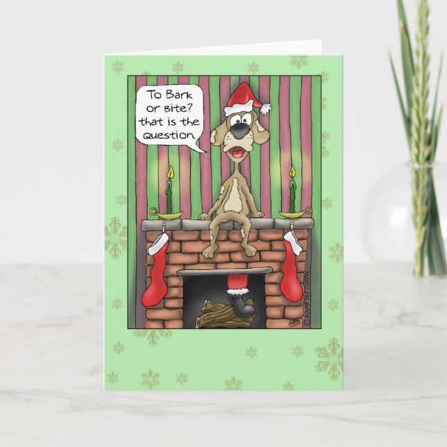 Cartes de Noël amusantes : Chien de garde en servi (Devant)