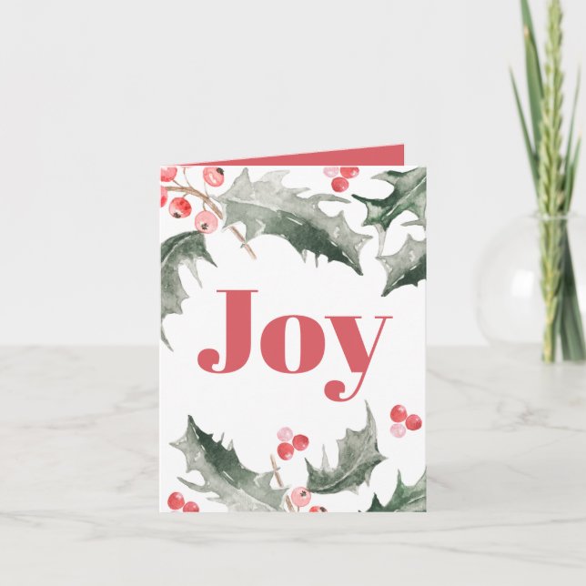 Cartes de Noël Aquarelle Botanique Holly (Devant)