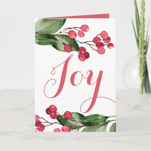 Cartes de Noël Aquarelle Rouge & Vert Botanique (Devant)