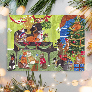 Cartes de Noël avec des chats jouant du piano