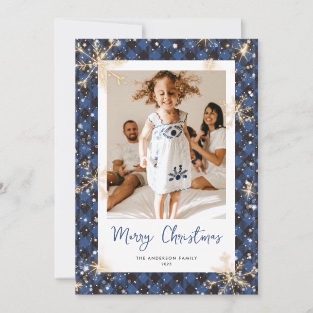 Cartes de Noël Bleu Buffalo Plaid (Devant)
