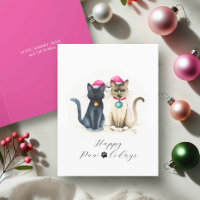 Cartes de Noël Chats au style aquarelle mignonnes