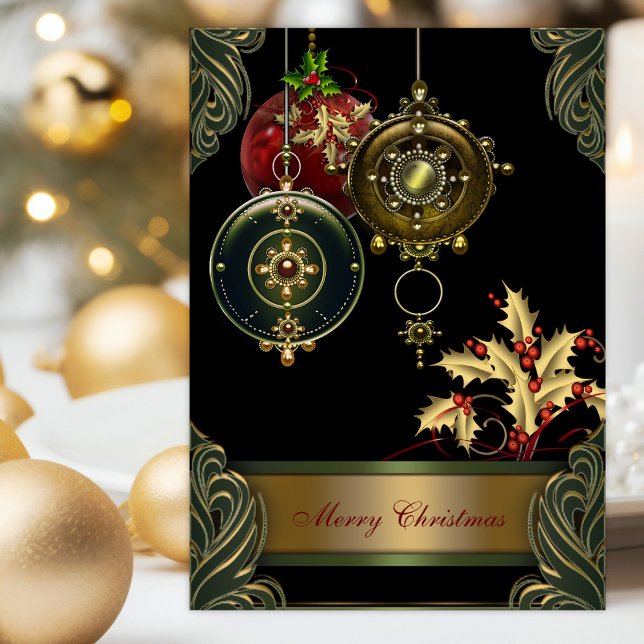 Cartes de Noël chrétiennes (Christian Christmas card with beautiful ornaments, holly, and scripture verses.)