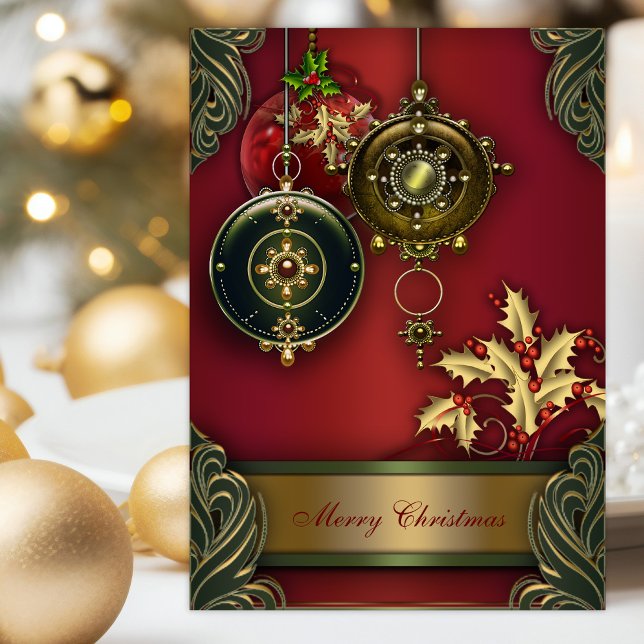 Cartes de Noël chrétiennes (Christian Christmas card with beautiful ornaments, holly, and scripture verses.)