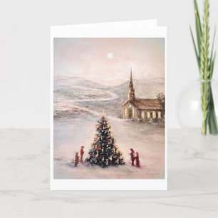 Cartes de Noël Country Mountain avec bordure blanc