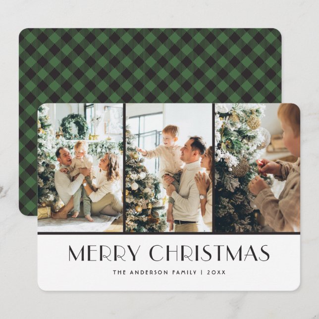 Cartes de Noël de Buffalo Vert Moderne (Devant / Derrière)