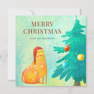 Cartes de Noël de Chat d'aquarelle amusante