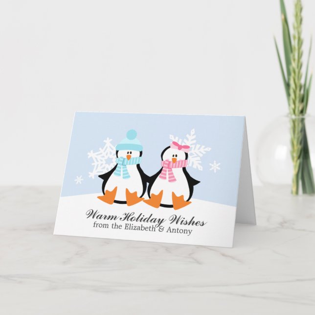 Cartes de Noël de couples de pingouin (Devant)