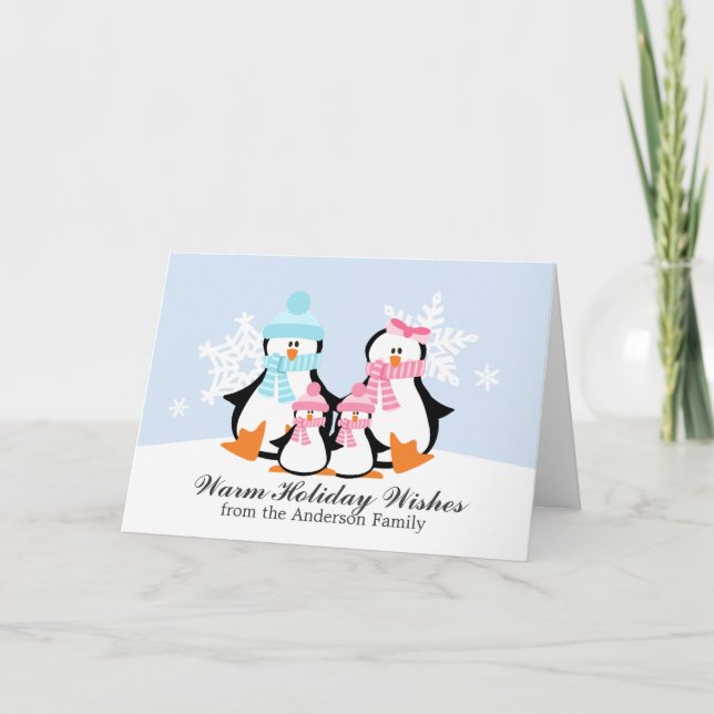 Cartes de Noël de famille de pingouin (Devant)