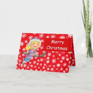 Cartes de Noël de hockey - Joueuse de filles dans 