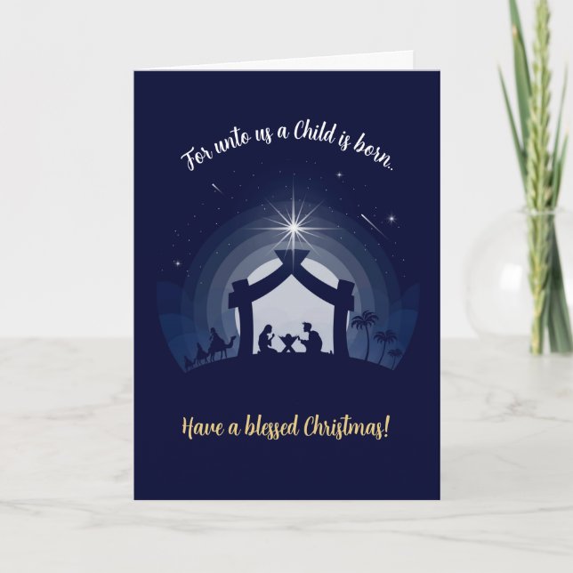 Cartes de Noël de la crèche (bleu marine) (Devant)